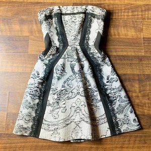 BCBG Max Azria Strapless B&W Ornate Dress